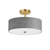 Plafonnier semi-affleuré Everly de Dainolite avec abat-jour gris, fini laiton vieilli et 3 ampoules