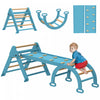 Qaba Ensemble triangle Pikler 5 en 1, jouets d'escalade pliables en bois avec arche, rampe et echelle, aire de jeux interieure Montessori pour tout-petits de 1 a 4 ans, bleu