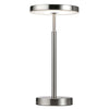 Lampe de table Francine de Dainolite en acrylique blanc qui diffuse la lumière, avec fini nickel satiné et ampoule de 10 W