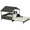Pawhut Niche Pour Chien En Rotin Extensible Pour Exterieur Et Interieur Avec Toit, Lit Sureleve En Osier Avec Coussin Doux Et Housse Lavable, Pour Chiens De Petite Et Moyenne Taille, Blanc Creme