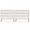 Commode Rockefeller Mid-Century Modern 89 cm en blanc casse (3 tiroirs) - Lot de 2