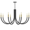 Lustre Wand de Dainolite avec fini noir mat et laiton vieilli et 8 ampoules
