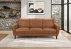 Sofa Rembourre, 77\"L, Aspect Cuir Brun, Pieds En Bois Massif De Noyer, Mid-Century