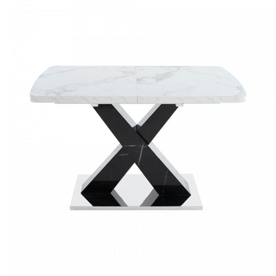 Liam Modern Rectangle Stretchable Dining Table with X-Shape Legs and Metal Base,Black | Liam Table a manger rectangulaire moderne extensible avec pieds en X et base en metal, noir