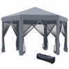 Outsunny 13' X 11' Heavy Duty Pop Up Canopy Avec Forme Hexagonale, Filet Lateral A 6 Mailles, Hauteur Reglable A 3 Niveaux Et Armature En Acier Solide, Gris