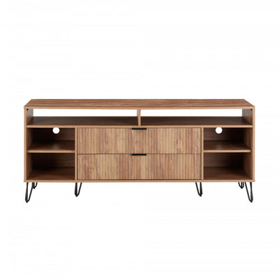Dumbo Modern 63" Fluted TV Stand in Golden Brown | Meuble TV Dumbo Modern 160 cm a rainures, finition brun dore
