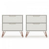 Table de nuit Rockefeller Mid-Century Modern 20\" en blanc casse (2 tiroirs) - Lot de 2