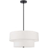 Luminaire suspendu Everly de Dainolite avec abat-jour blanc, 2 niveaux, fini noir mat et 4 ampoules