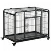 Pawhut Cage Pour Chien Pliable Cage De Transport Sur Roulettes 2 Portes Verrouillables Plateau Amovible Metal Gris Noir