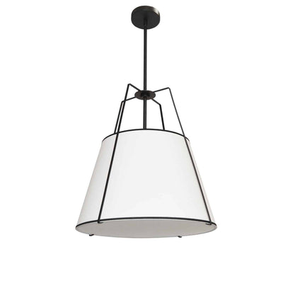 Dainolite Trapezoid 1 Light Pendant Black/White Shade White Fabric Diffuser Lamp|Luminaire suspendu Trapezoid de Dainolite avec abat-jour noir et blanc qui diffuse la lumière, tissu blanc et 1 ampoule