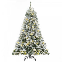 Homcom Arbre De Noel Artificiel Floque De Neige De 1.8 M Avec 928 Branches Et 250 Lumieres Led Blanc Chaud