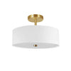 Plafonnier semi-affleuré Everly de Dainolite avec abat-jour blanc, fini laiton vieilli et 3 ampoules