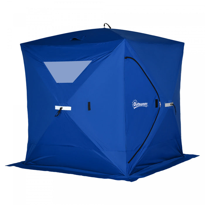Outsunny 2-4 Personnes Portable Pop-up Tente De Peche Sur Glace Abri De Glace Avec Fenetres De Ventilation Et Sac De Transport Hub Abri Pour Poissons, Bleu