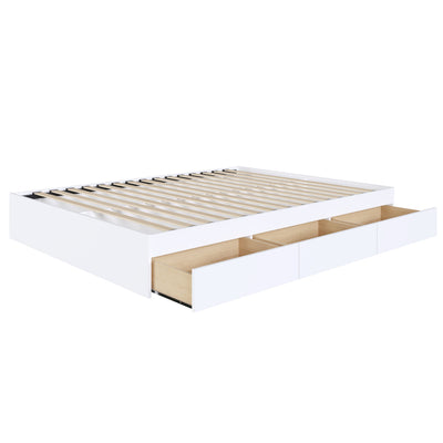 3-Drawer Storage Bed Frame, King|White King Bed | Lit King tiroirs, Blanc