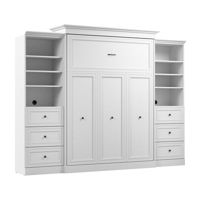 Bestar Versatile Queen Murphy Bed and Two Closet Organizers with Drawers (115 W) - White|Grand lit escamotable Versatile de Bestar de 115 po (L) avec 2 organisateurs de garde-robe et tiroirs - blanc