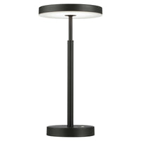 Lampe de table Francine de Dainolite en acrylique blanc qui diffuse la lumière, avec fini noir sablé et ampoule de 10 W