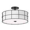 Plafonnier semi-affleuré Alcala de Dainolite avec abat-jour blanc, fini noir mat et 3 ampoules