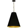 Luminaire suspendu moyen Anaya de Dainolite avec abat-jour noir et doré, fini laiton vieilli et 1 ampoule