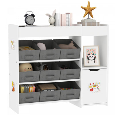 Qaba Toy Storage Organizer, Kids Bookshelf With 9 Non-woven Fabric Boxes, Storage Cabinet & Shelves, Toy Shelf For Kids Room, Nursery, Playroom, White