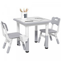 Qaba Ensemble Table Et Chaises Pour Enfants, 3 Pcs, Table Et Chaises Reglables En Hauteur Avec Range