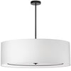 Très grand luminaire suspendu Porscha de Dainolite avec abat-jour blanc, fini noir mat et 4 ampoules