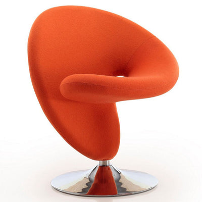 Manhattan Comfort Curl Polished Chrome Wool Blend Swivel Accent Chair - Orange|Fauteuil d’appoint pivotant Curl de Manhattan Comfort en chrome poli et en mélange de laine - orange