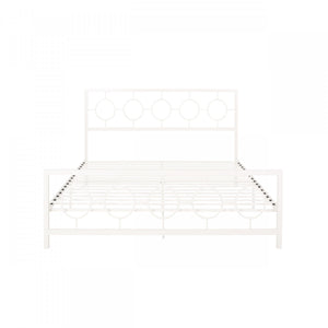 Robert Cadre De Lit En Metal Avec Tete Et Pied De Lit Au Design Circulaire, Taille King, Blanc