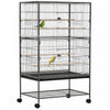 Pawhut Grande Cage A Oiseaux En Acier De 52'' Avec Support Roulant, Etagere De Rangement, Perchoir En Bois, Contenant A Nourriture, Gris Fonce