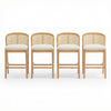 Tatti – Lot de 4 tabourets de comptoir en bois d’hevea avec dossier en cannage, couleur beige