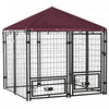 Pawhut Niche Pour Chien A L'exterieur, Cloture En Acier Soude, Parc Pour Animaux Verrouillable, Avec Toit Resistant A L'eau Et Aux Uv, Porte, Porte-bols Rotatifs, 55.5\" X 55.5\" X 60.25\"
