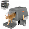 80L Stainless Steel Cat Litter Box with Lid, Trapping Step