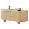 Ethan table basse ovale – table basse avec portes coulissantes et rangement cache, bois naturel
