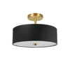 Plafonnier semi-affleuré Everly de Dainolite avec abat-jour noir, fini laiton vieilli et 3 ampoules