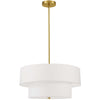 Luminaire suspendu Everly de Dainolite avec abat-jour blanc, 2 niveaux, fini laiton vieilli et 4 ampoules