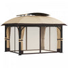 Outsunny Tonnelle A Double Toit 11 x 13' Avec Filet Et Rideaux, Kaki