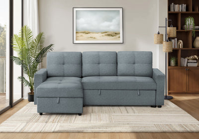 Sleeper Sofa, 90" Length, Convertible Sofa Bed, Storage Chaise, Light Blue Fabric Sleeper Sofa | Canape Lit, 90" Longueur, Canape-Lit Convertible, Chaise De Rangement, Tissu Bleu Clair