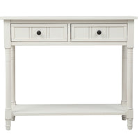 Table Console Traditionnelle Jeremy En Bois Massif Avec Tiroirs Et Etagere - Ivoire Blanc