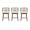 Tabouret de comptoir moderne en bois et tissu creme Evalyn - Lot de 3