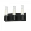 Lumière de coiffeuse Tube de Dainolite en verre cannelé transparent, avec fini noir mat et 3 ampoules