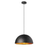 Luminaire suspendu Helsinki de Dainolite de 16 po de diamètre en forme de dôme, avec intérieur doré, fini noir mat et 1 ampoule