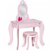Qaba Ensemble De Coiffeuse Pour Enfants Avec Miroir Et Tabouret, Rose