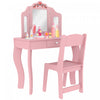 Qaba Ensemble De Coiffeuse Pour Enfants 2 Pcs Avec Miroir, Tabourets, Rose