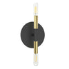 Applique murale Wand de Dainolite avec fini noir mat et laiton vieilli et 2 ampoules