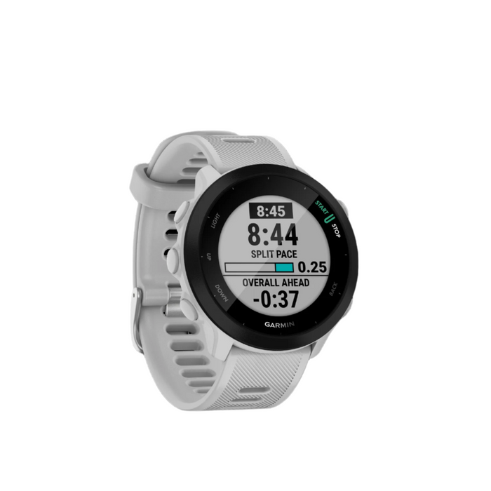 Garmin Forerunner® 55 Montre De Course Gps Intelligente - Suivi Des Sports Et De La Condition Physique, Resistant A L'eau - Blanc
