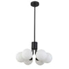 Luminaire suspendu Amanda de Dainolite en verre blanc opale, avec fini noir mat et 6 ampoules