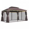Outsunny 10 X 13pi Cadre En Aluminium Gazebo Canopee Abri De Jardin A Deux Niveaux Avec Filet Et Rideaux, Cafe