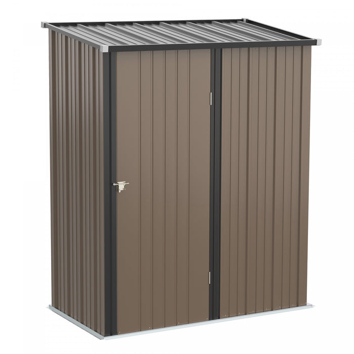 Outsunny 5' X 3' Hangar De Stockage Exterieur, Abri De Jardin En Acier Avec Simple Porte Verrouillable, Hangar De Stockage D'outils Pour La Cour, Le Patio, La Pelouse, Marron