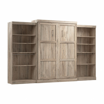 Bestar Pur Queen Murphy Bed with Two Shelving Units 136-Inch Wall Bed - Rustic Brown|Grand lit escamotable mural Pur de Bestar de 136 po avec 2 meubles à tablettes - brun rustique