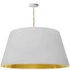 Très grand luminaire suspendu Brynn de Dainolite avec abat-jour blanc et doré, fini laiton vieilli et 1 ampoule