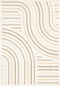 Carpette Forte crème, beige et brune à motif de lignes courbées - 5 pi 3 po x 7 pi 5 po